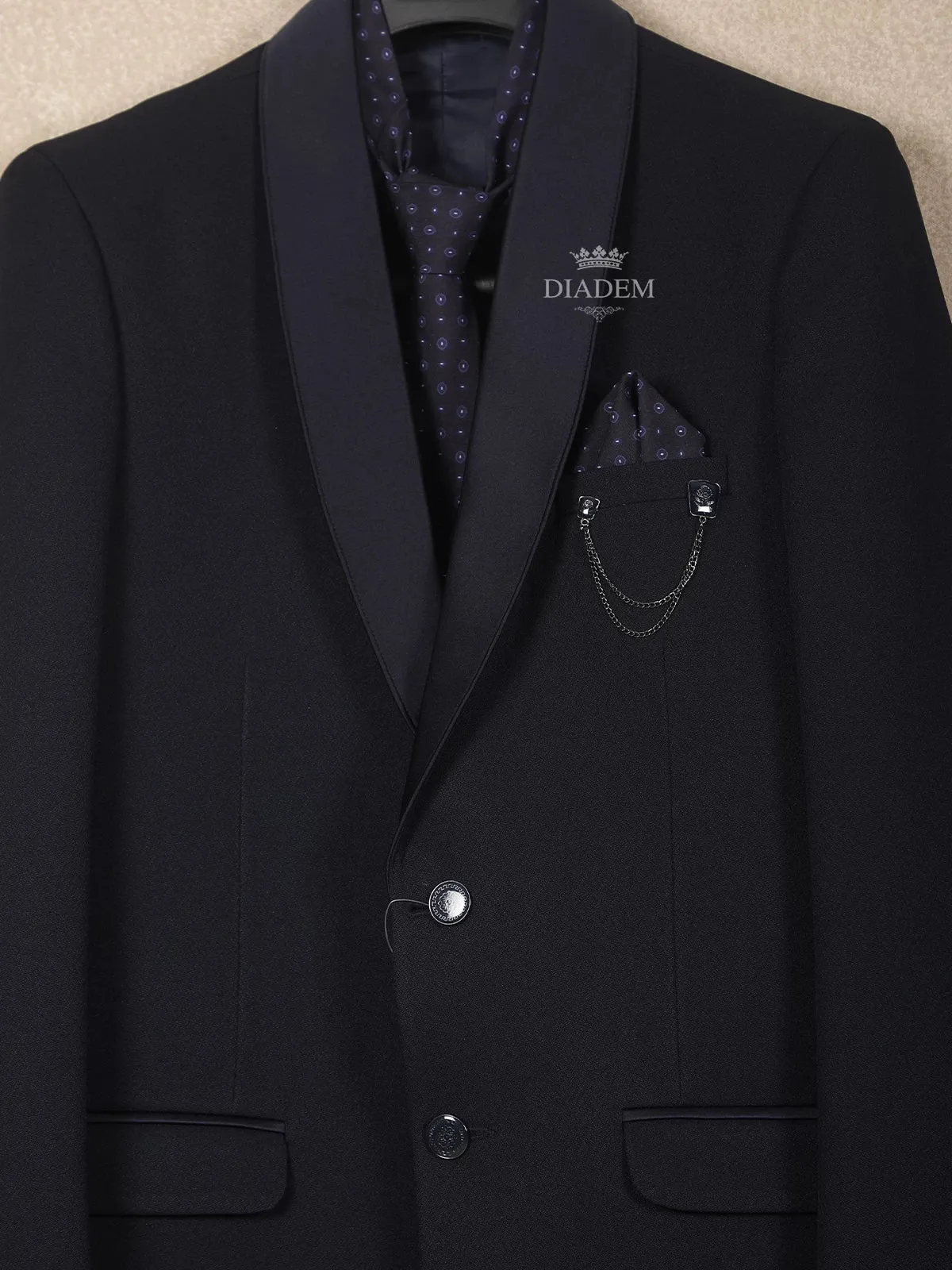 Dark Blue Coat Suit with Attached Tie Set