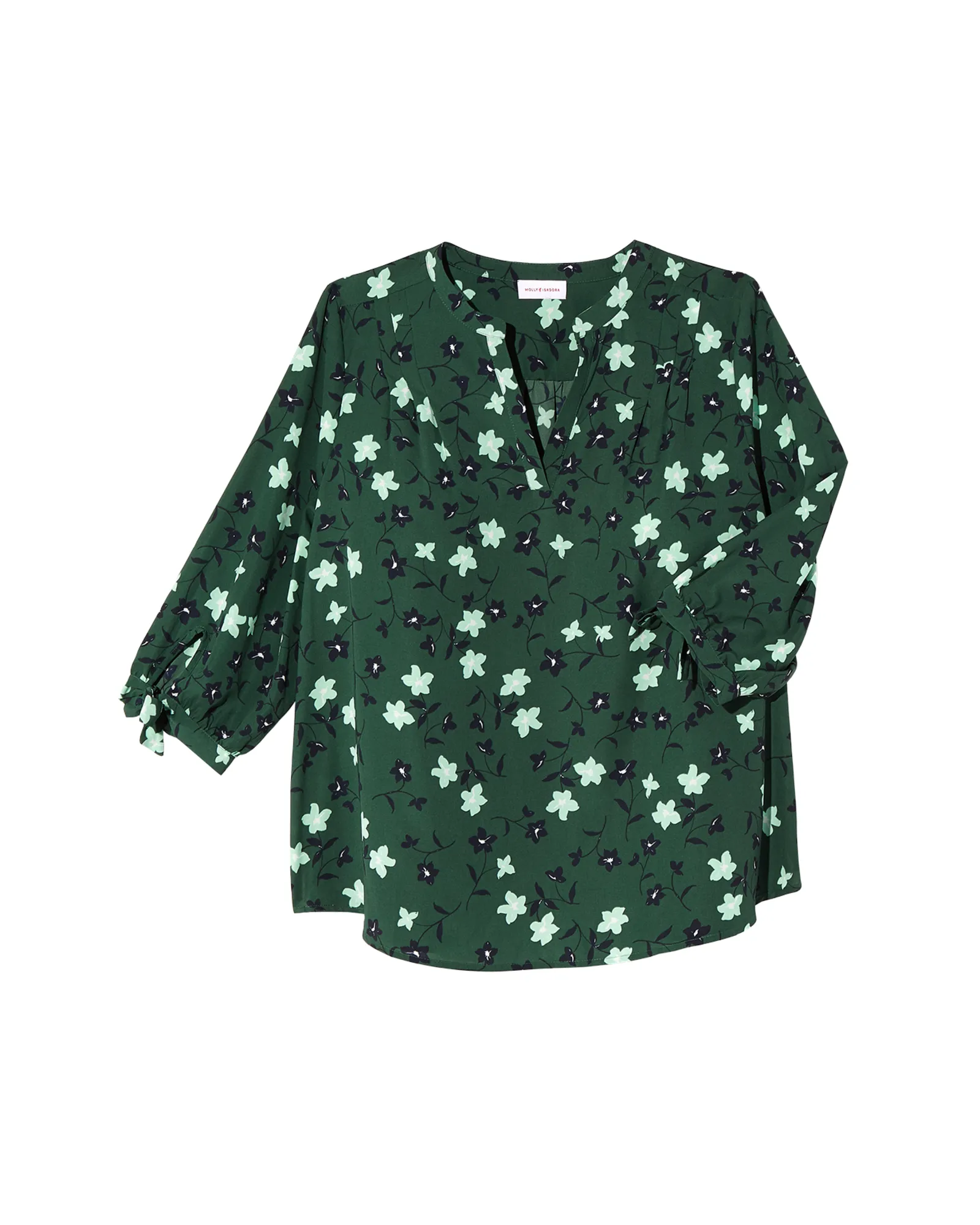 Dixie 3/4 Tie Sleeve Blouse | Forest Green / Mint