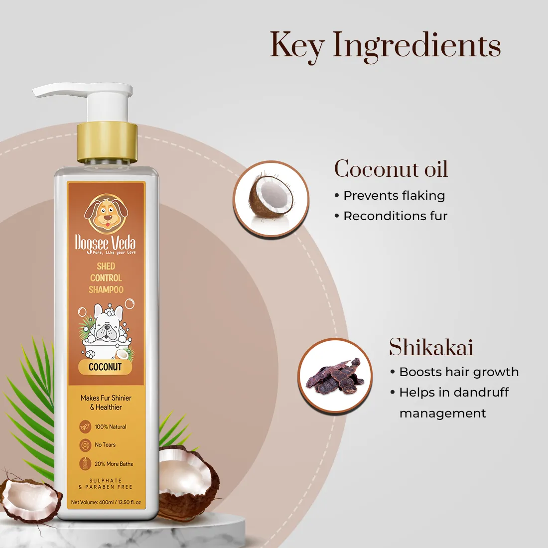 Dogsee Dog Veda Shed Control Shampoo Coconut 400ml