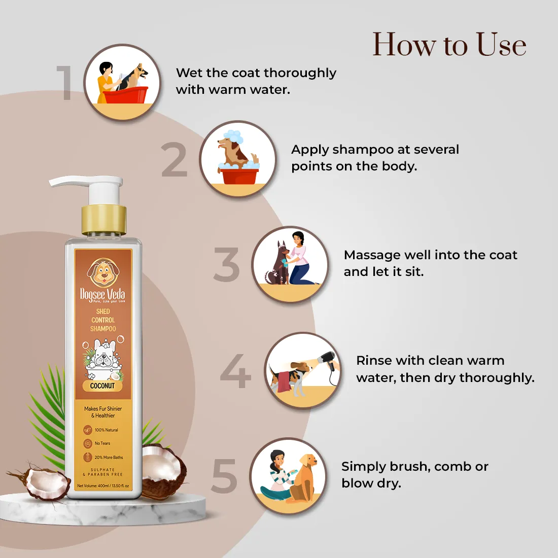 Dogsee Dog Veda Shed Control Shampoo Coconut 400ml