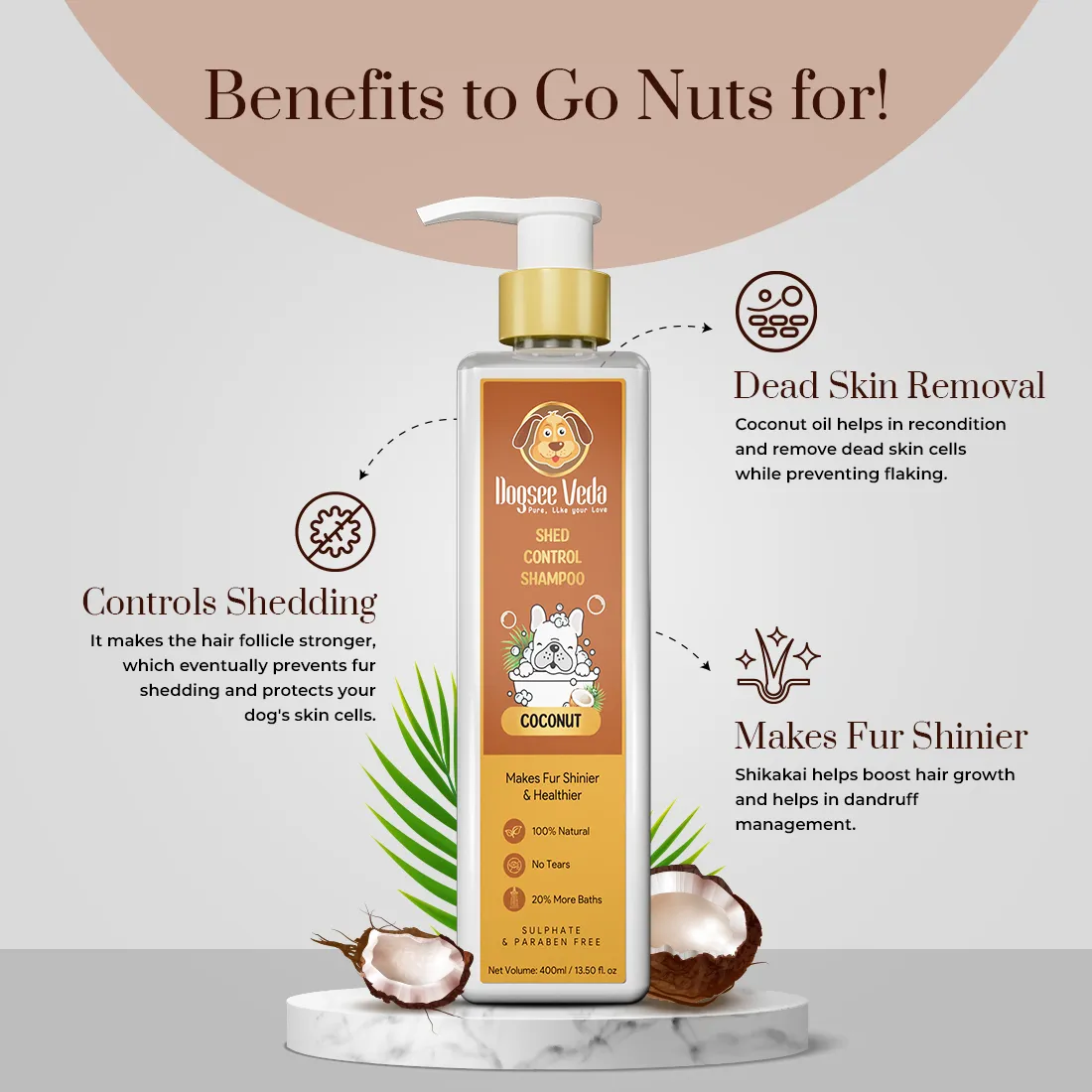 Dogsee Dog Veda Shed Control Shampoo Coconut 400ml