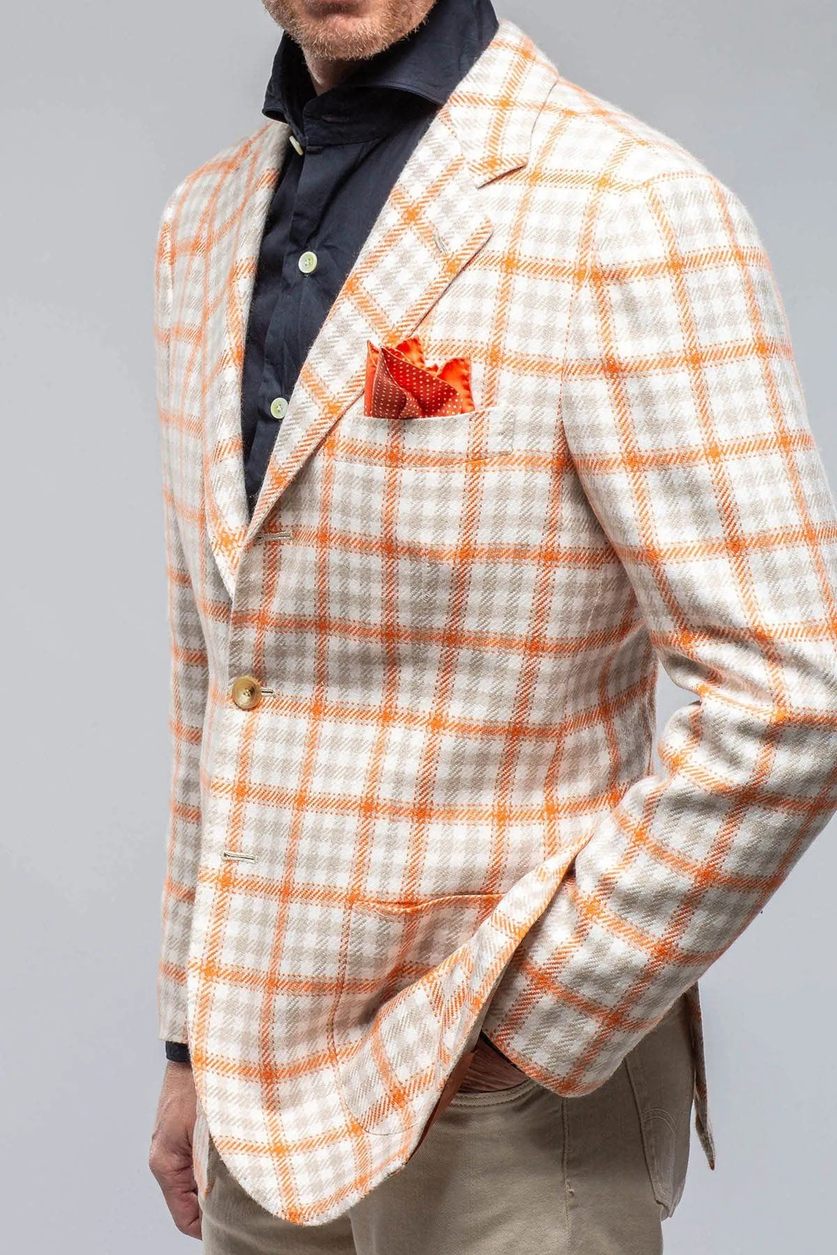 Eagan Cashmere Sport Coat in Cream and Orange