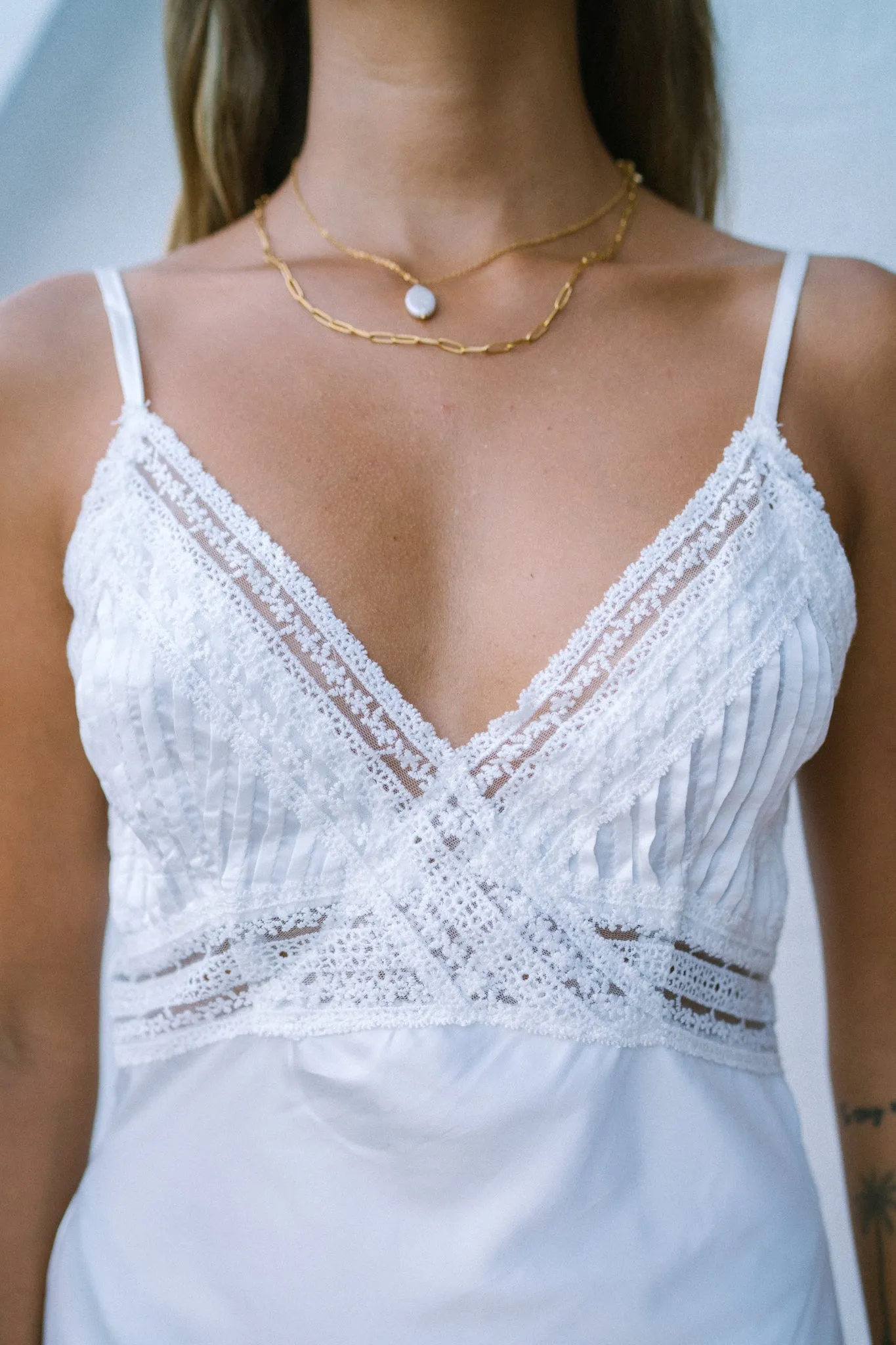 Eliza White Lace Satin Midi Dress