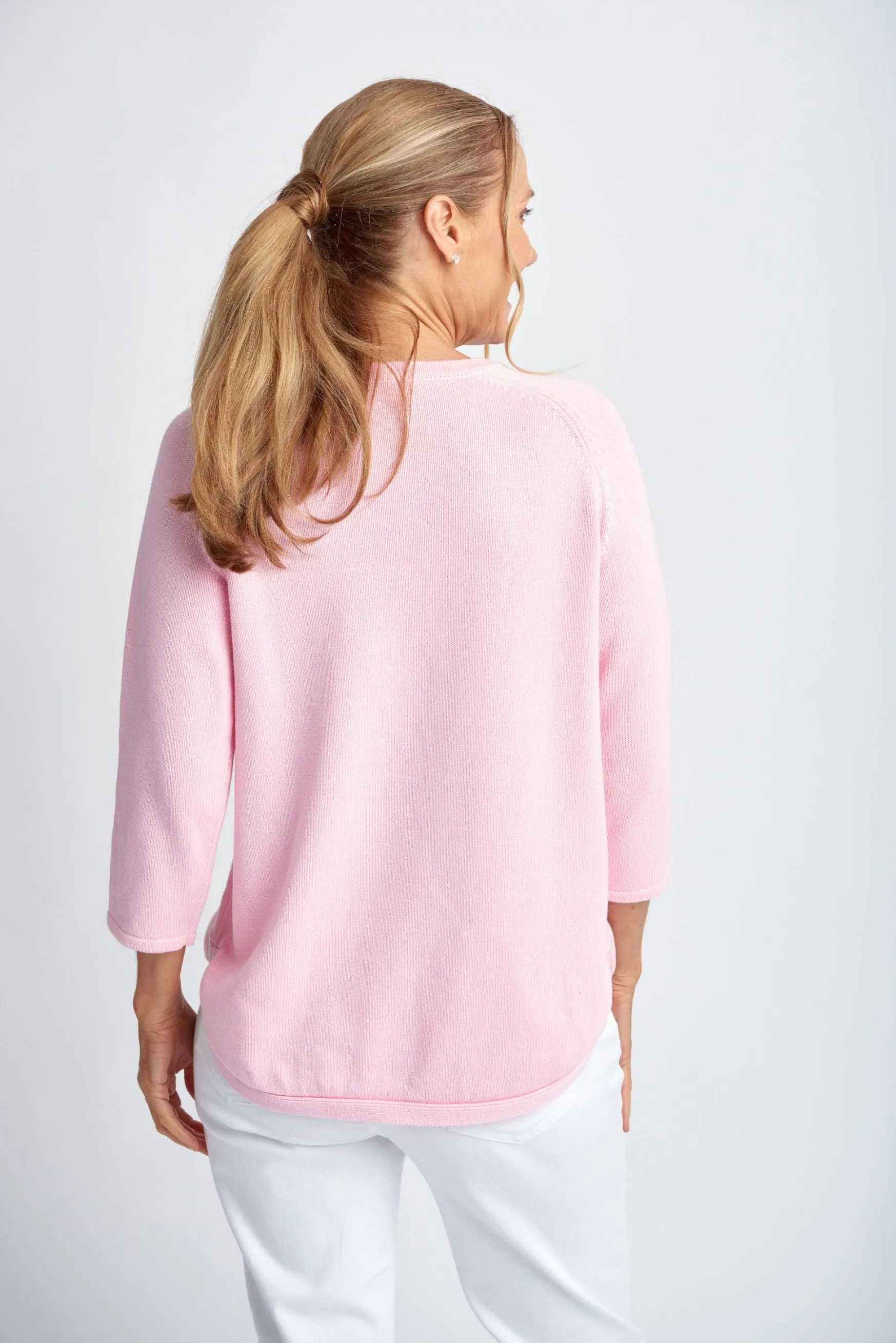Embroidered Hearts Cotton Jumper Pale Pink/White
