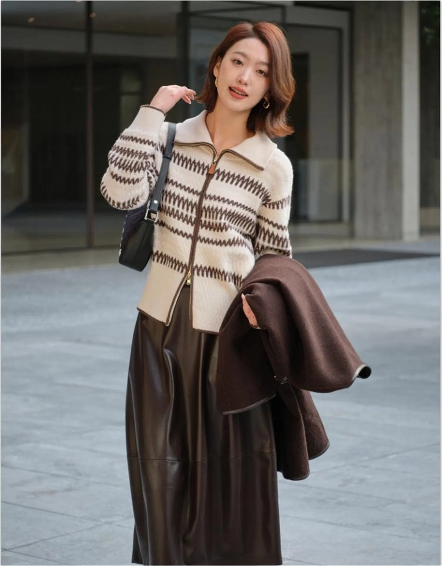 EP YAYING Zip-Up Knitted Cardigan