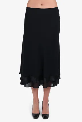 Escada Black Silk Layered Ruffle Midi Skirt Size 44
