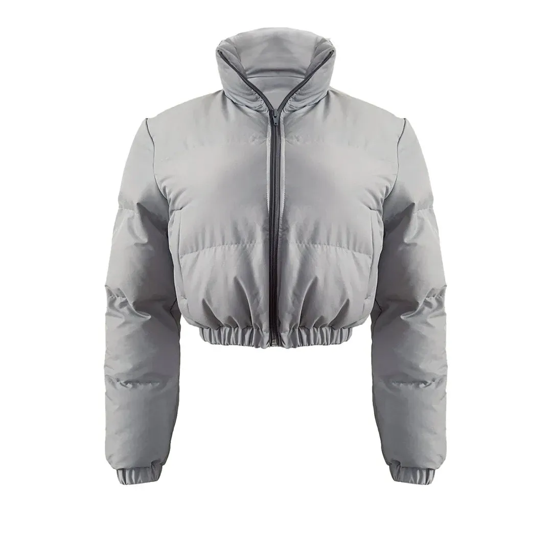 Fall Zip Up Turtleneck Cropped Puffer Jacket Solid Color Wholesale Winter Clothes Women Bubble Coat Outwear