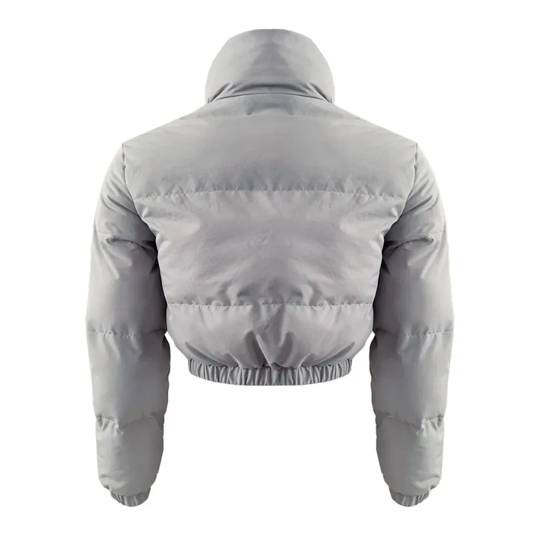 Fall Zip Up Turtleneck Cropped Puffer Jacket Solid Color Wholesale Winter Clothes Women Bubble Coat Outwear