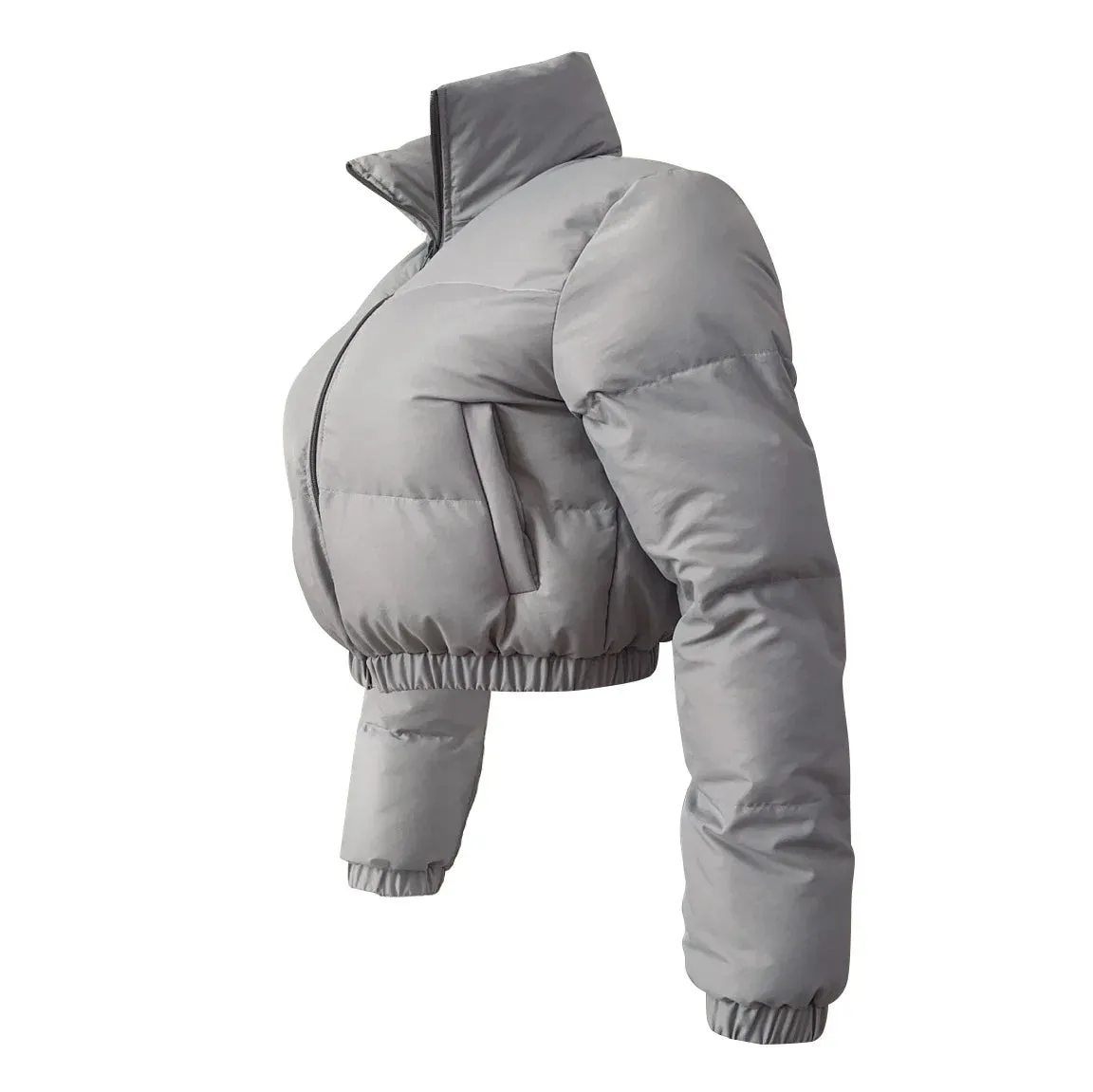 Fall Zip Up Turtleneck Cropped Puffer Jacket Solid Color Wholesale Winter Clothes Women Bubble Coat Outwear