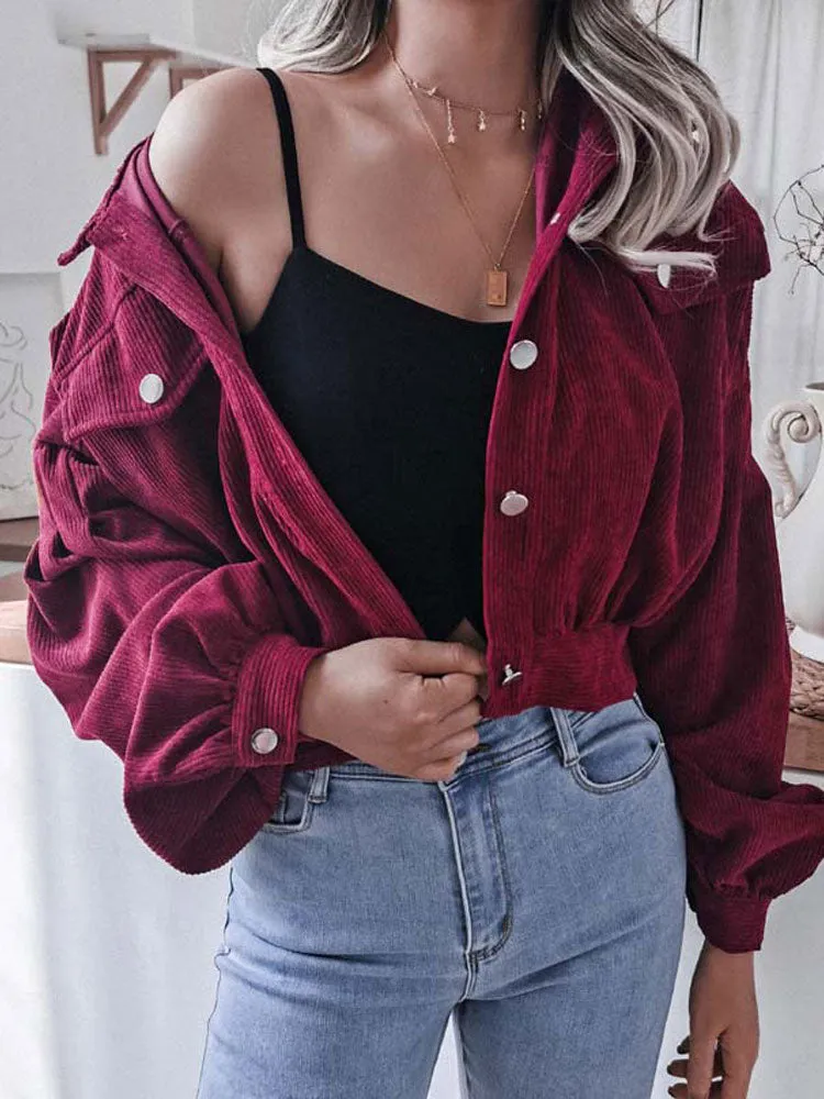 Fashionkova  Autumn Corduroy Jacket Women Coat Cropped Jackets For Women Short Jackets Female Lantern Sleeve Overshirt 2022