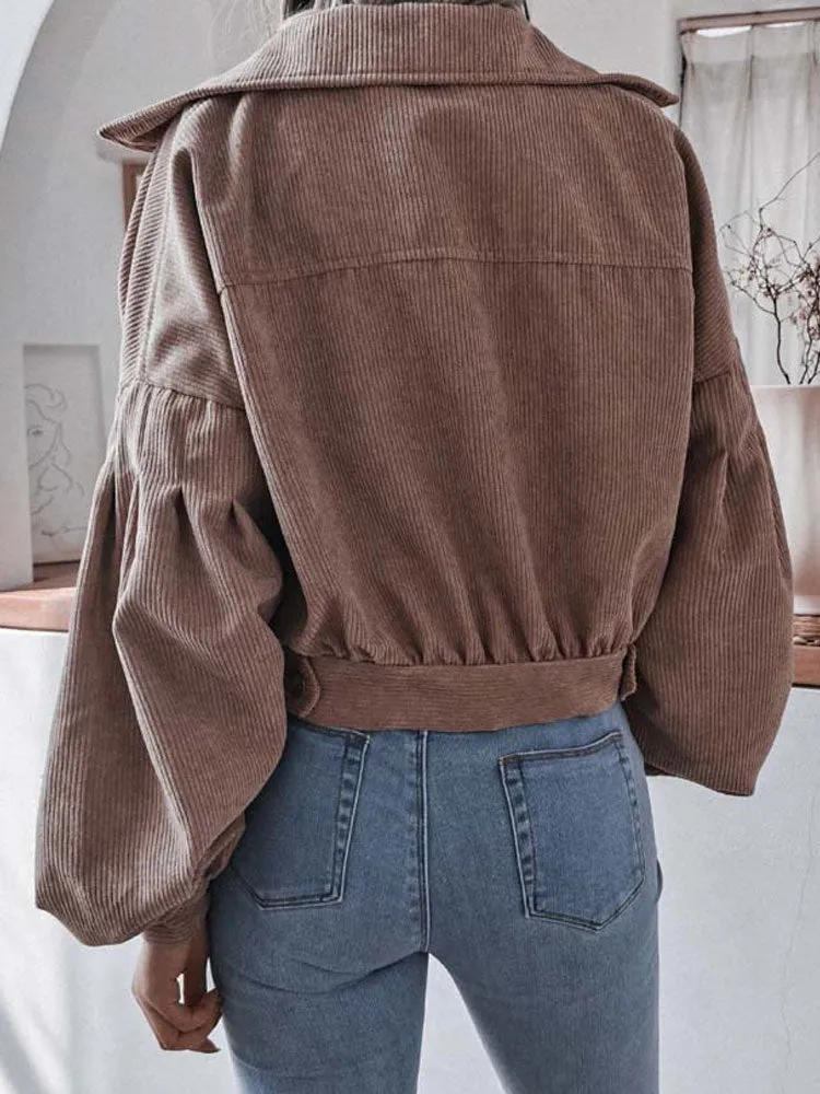 Fashionkova  Autumn Corduroy Jacket Women Coat Cropped Jackets For Women Short Jackets Female Lantern Sleeve Overshirt 2022