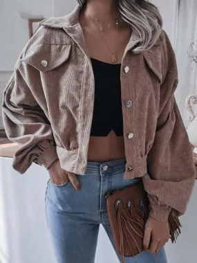 Fashionkova  Autumn Corduroy Jacket Women Coat Cropped Jackets For Women Short Jackets Female Lantern Sleeve Overshirt 2022
