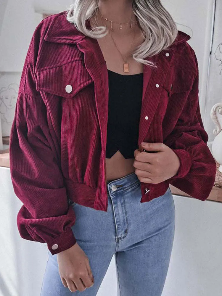 Fashionkova  Autumn Corduroy Jacket Women Coat Cropped Jackets For Women Short Jackets Female Lantern Sleeve Overshirt 2022