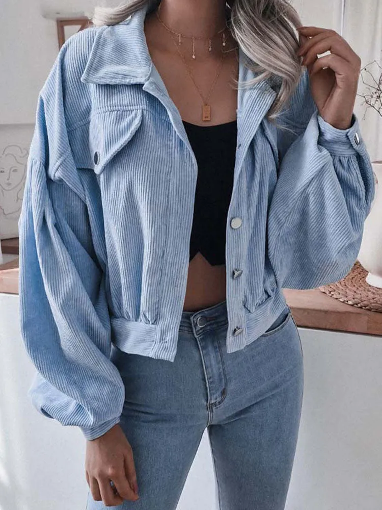 Fashionkova  Autumn Corduroy Jacket Women Coat Cropped Jackets For Women Short Jackets Female Lantern Sleeve Overshirt 2022