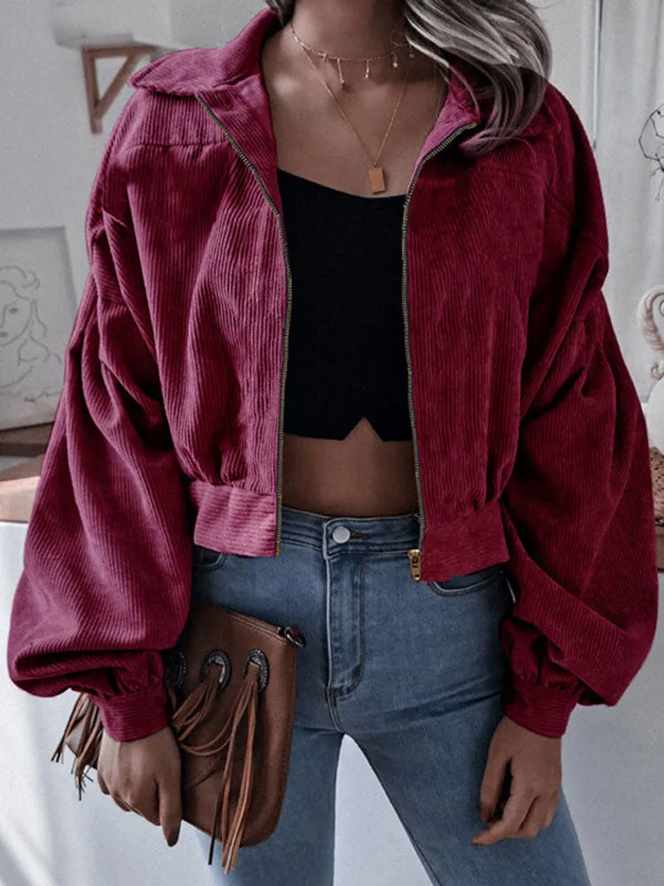 Fashionkova  Autumn Corduroy Jacket Women Coat Cropped Jackets For Women Short Jackets Female Lantern Sleeve Overshirt 2022