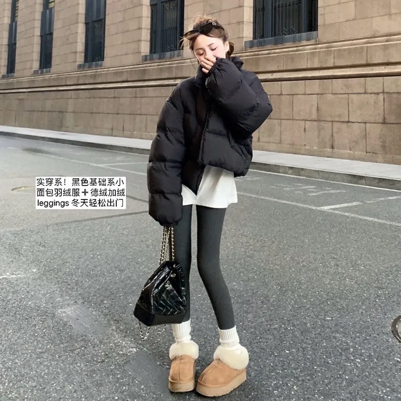 Fashionkova mens winter outfits 2024 Winter Short Stand Collar down Jacket Female Sweet Cute Little Puff 90 White Duck down Warm Thick Coat