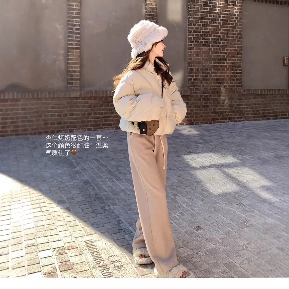 Fashionkova mens winter outfits 2024 Winter Short Stand Collar down Jacket Female Sweet Cute Little Puff 90 White Duck down Warm Thick Coat