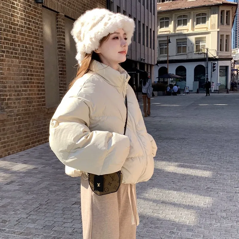 Fashionkova mens winter outfits 2024 Winter Short Stand Collar down Jacket Female Sweet Cute Little Puff 90 White Duck down Warm Thick Coat