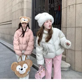 Fashionkova mens winter outfits 2024 Winter Short Stand Collar down Jacket Female Sweet Cute Little Puff 90 White Duck down Warm Thick Coat