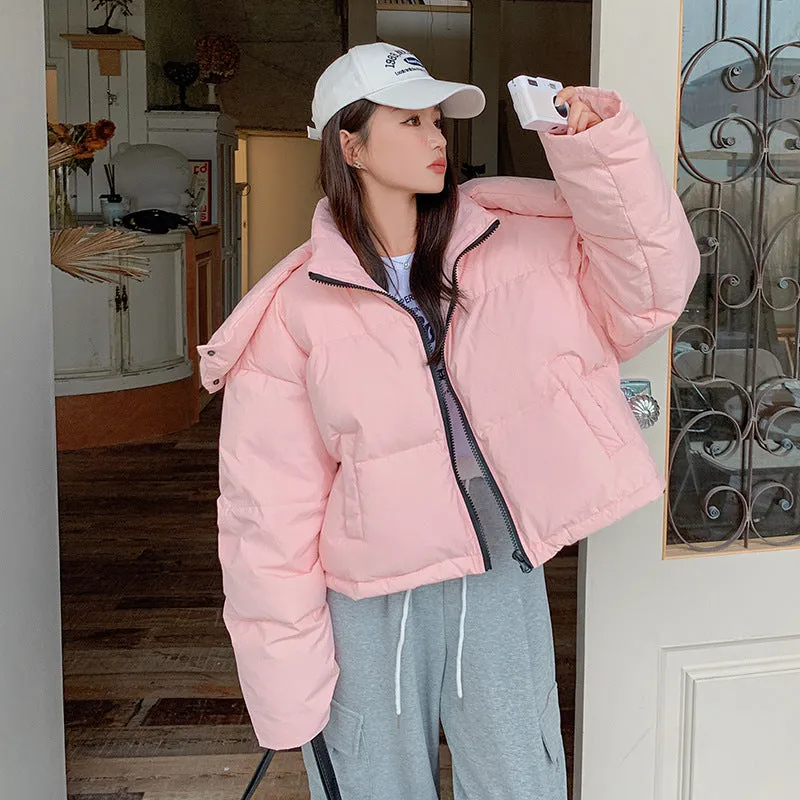 Fashionkova mens winter outfits Pink Stand Collar down Jacket Winter Female 2024 Korean Gentle Wind Light Short 90 White Duck down Bread Coat