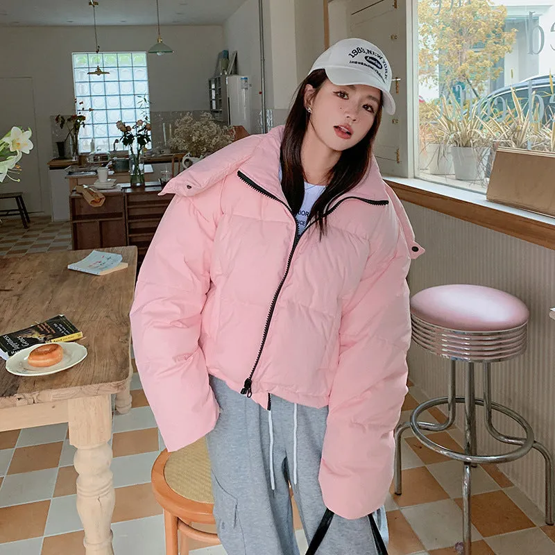 Fashionkova mens winter outfits Pink Stand Collar down Jacket Winter Female 2024 Korean Gentle Wind Light Short 90 White Duck down Bread Coat