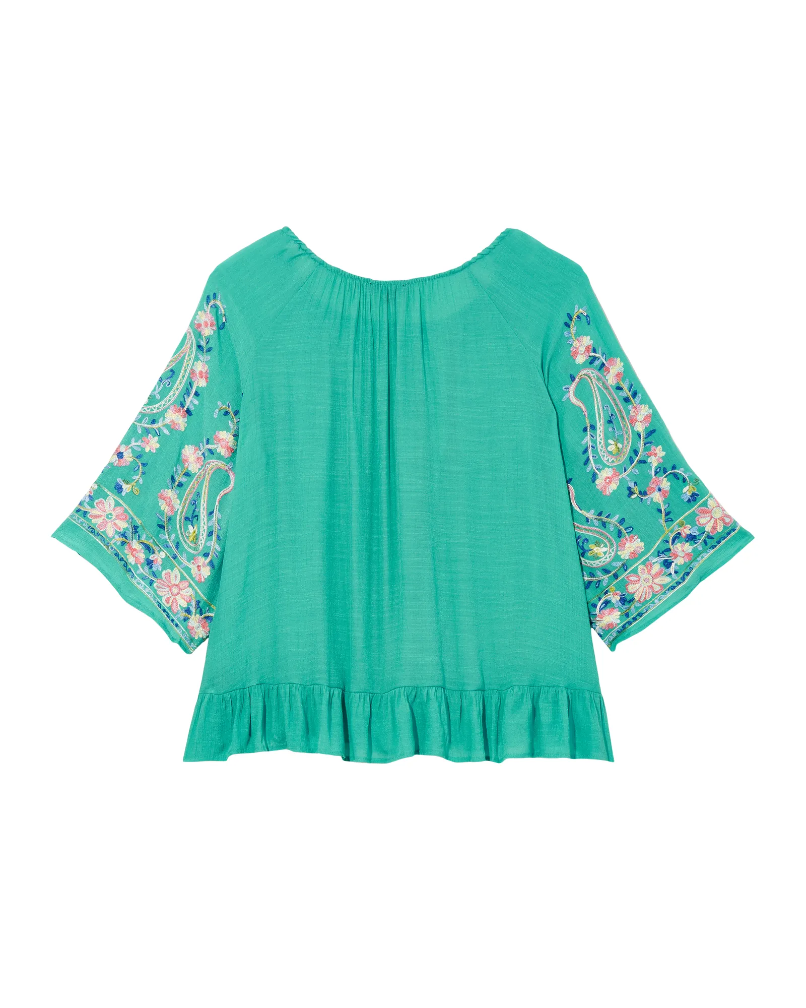 Faye Anne Flare Sleeve Peasant Blouse | Turquoise / White