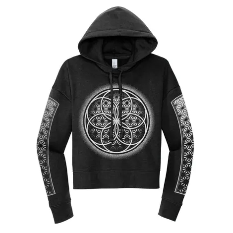First Earth - Flower of Life - Black - Crop Hoodie