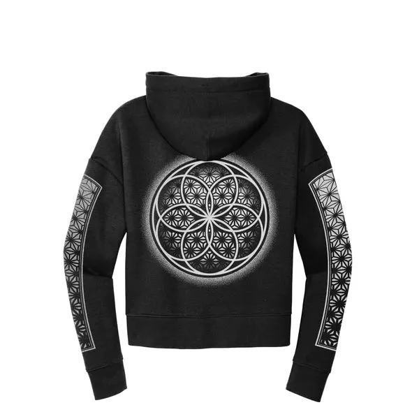 First Earth - Flower of Life - Black - Crop Hoodie