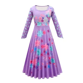 Flower Princess Isabela Long Sleeve Dress Girls Isabela Mardrigal Magic Cosplay Dress with Bag and Cloak