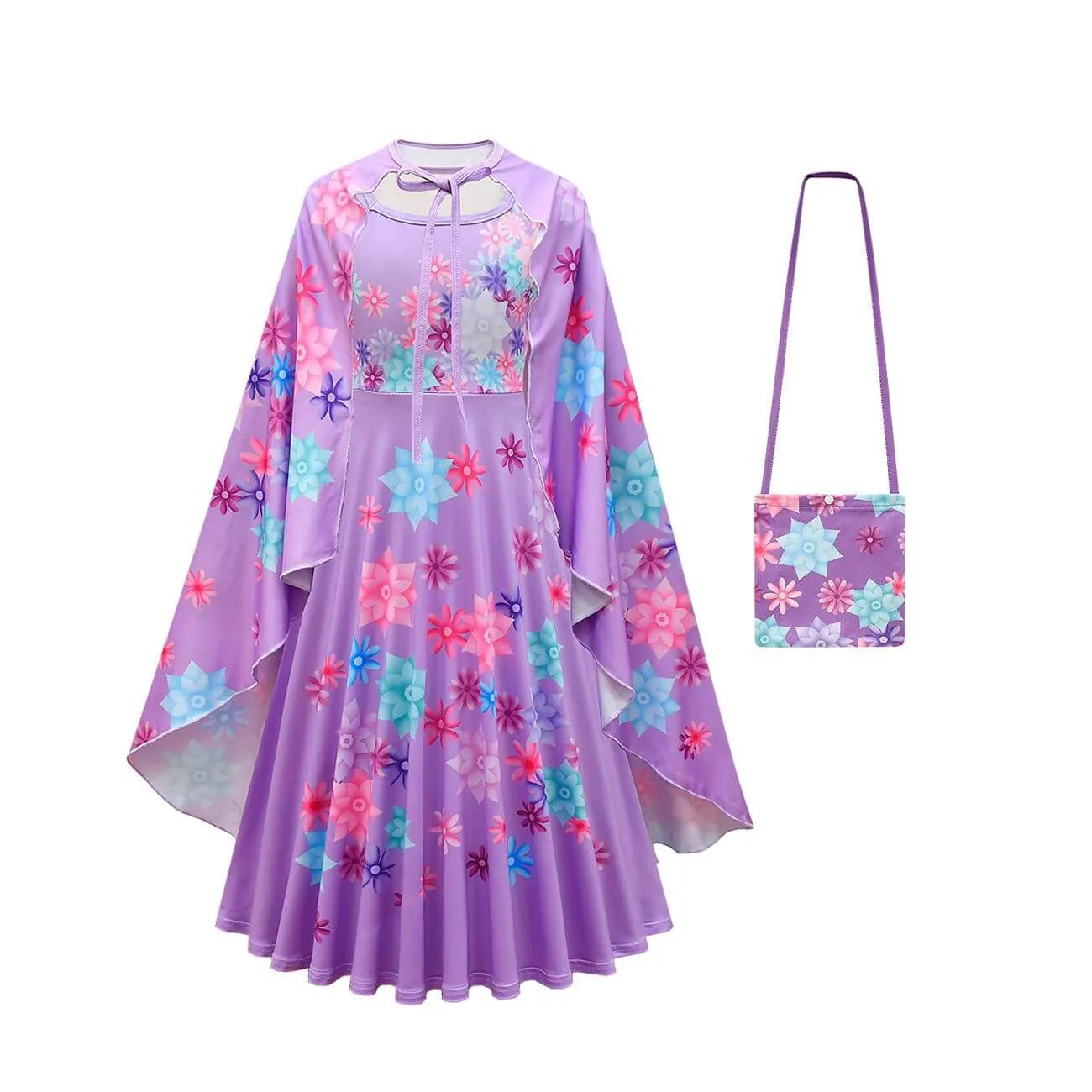 Flower Princess Isabela Long Sleeve Dress Girls Isabela Mardrigal Magic Cosplay Dress with Bag and Cloak