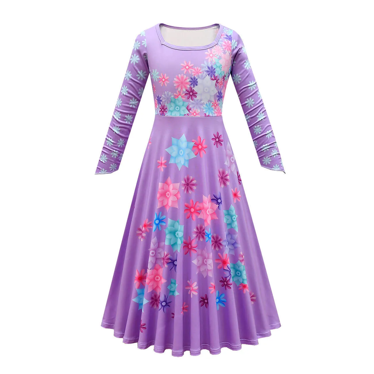 Flower Princess Isabela Long Sleeve Dress Girls Isabela Mardrigal Magic Cosplay Dress with Bag and Cloak