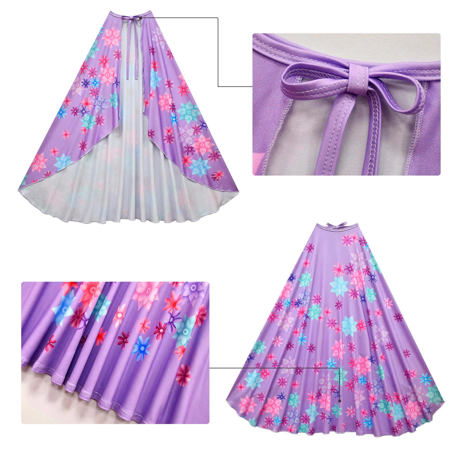 Flower Princess Isabela Long Sleeve Dress Girls Isabela Mardrigal Magic Cosplay Dress with Bag and Cloak