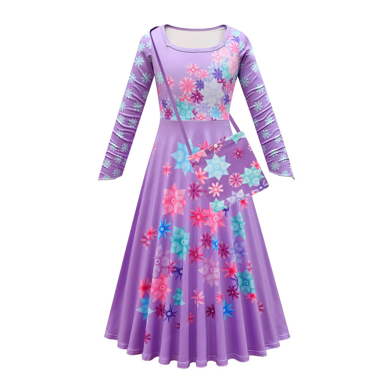 Flower Princess Isabela Long Sleeve Dress Girls Isabela Mardrigal Magic Cosplay Dress with Bag and Cloak