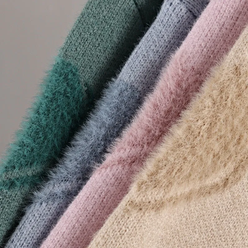 Fluffy Love Heart Pattern Knitted Loose Fit Sweaters