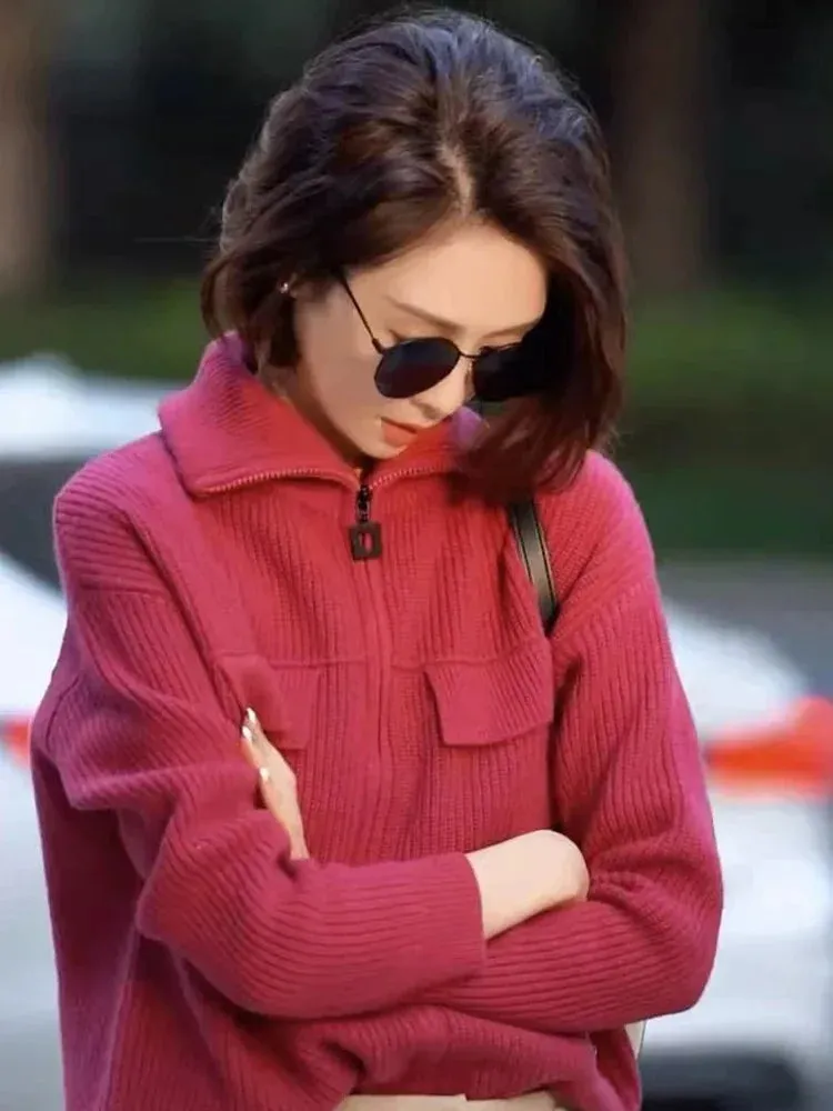 Flytonn-Autumn/Winter fashion 100 pure cashmere cardigan women's zip-up turtleneck sweater coat with turtleneck knitted sweater outside