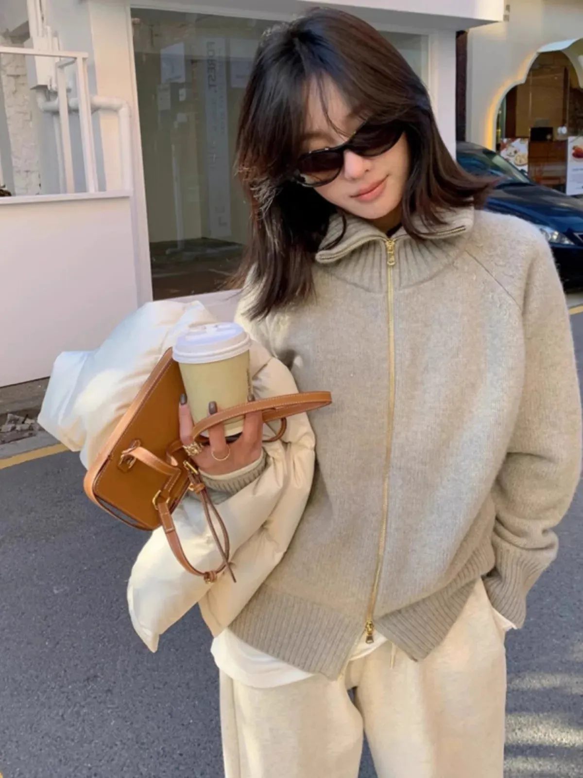 Flytonn-This year's fashion turtleneck 100% cashmere zipper cardigan women autumn and winter lazy loose thick knit sweater coat