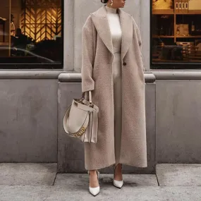 Flytonn-Vintage Long Sleeve Tailored Coat for Women, Monochrome Jackets, Loose Pockets, Button, Fashion Streetwear, New, Autumn, Winter,