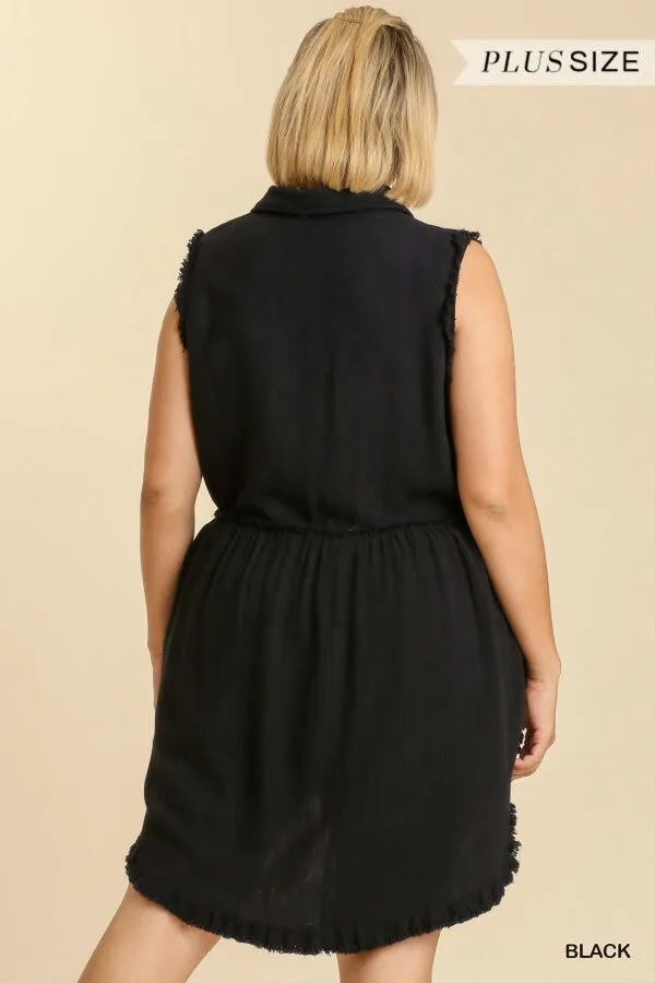 Frayed Sleeveless Tunic, Black