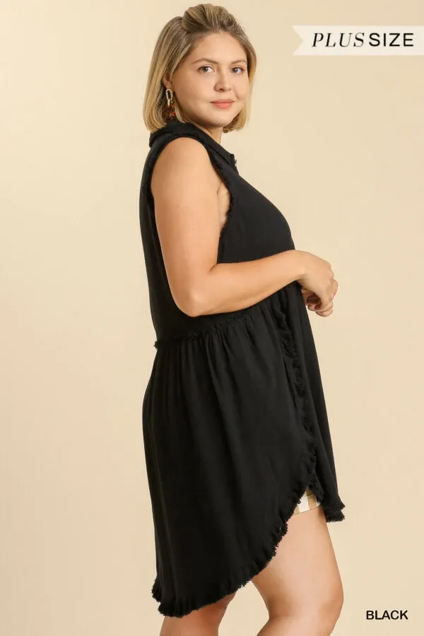 Frayed Sleeveless Tunic, Black
