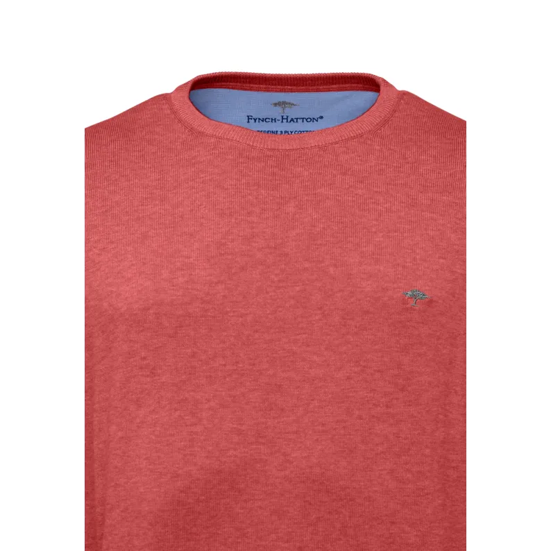 FYNCH-HATTON CREW NECK SUPERFINE SOFT 3 PLY COTTON - FLAMINGO
