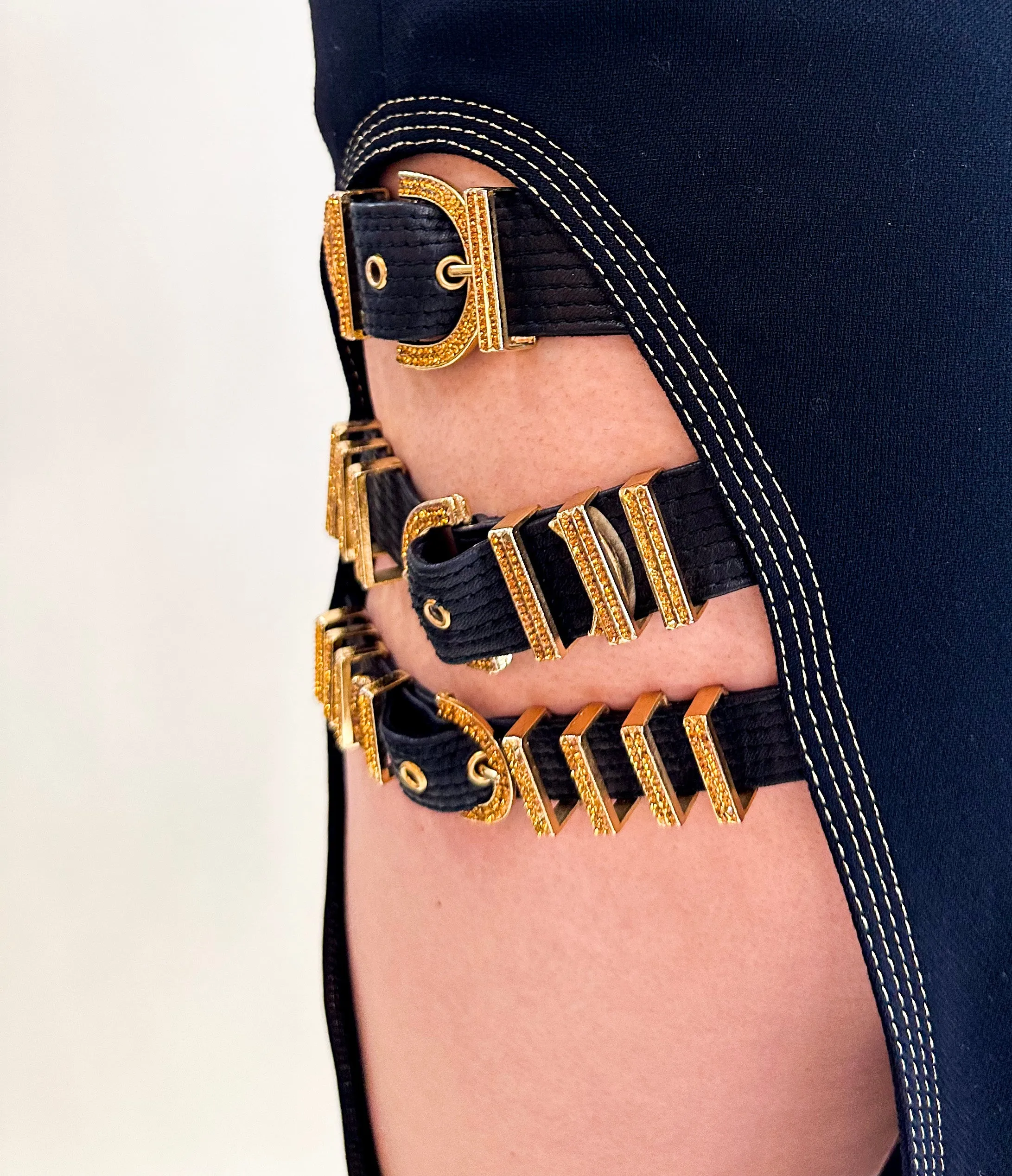 Gianni Versace F/W 1992 "Miss S&M" Black Leather with Gold Hardware Buckled Maxi Skirt