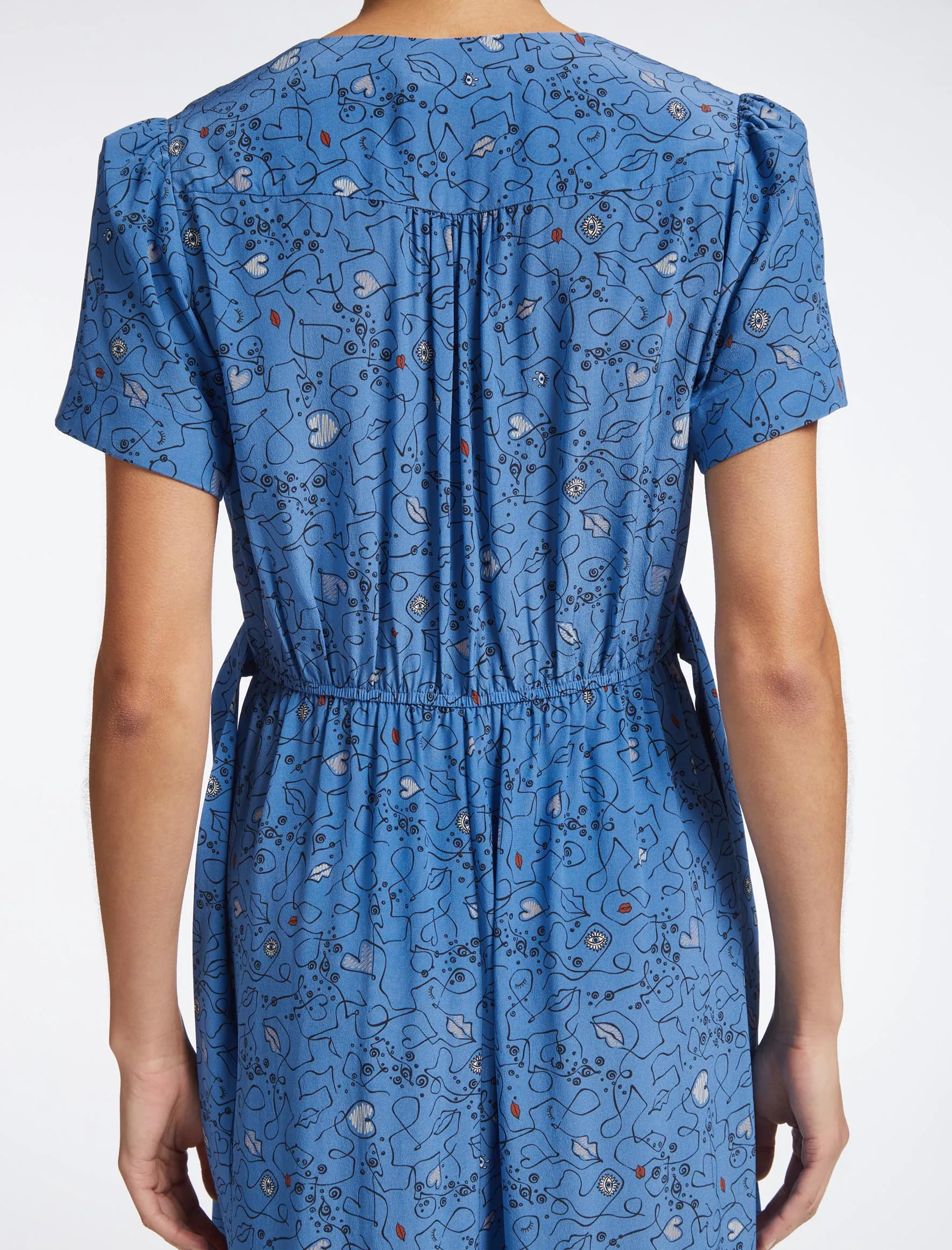 Gina Silk Maxi Dress - Blue Lips Eyes Print