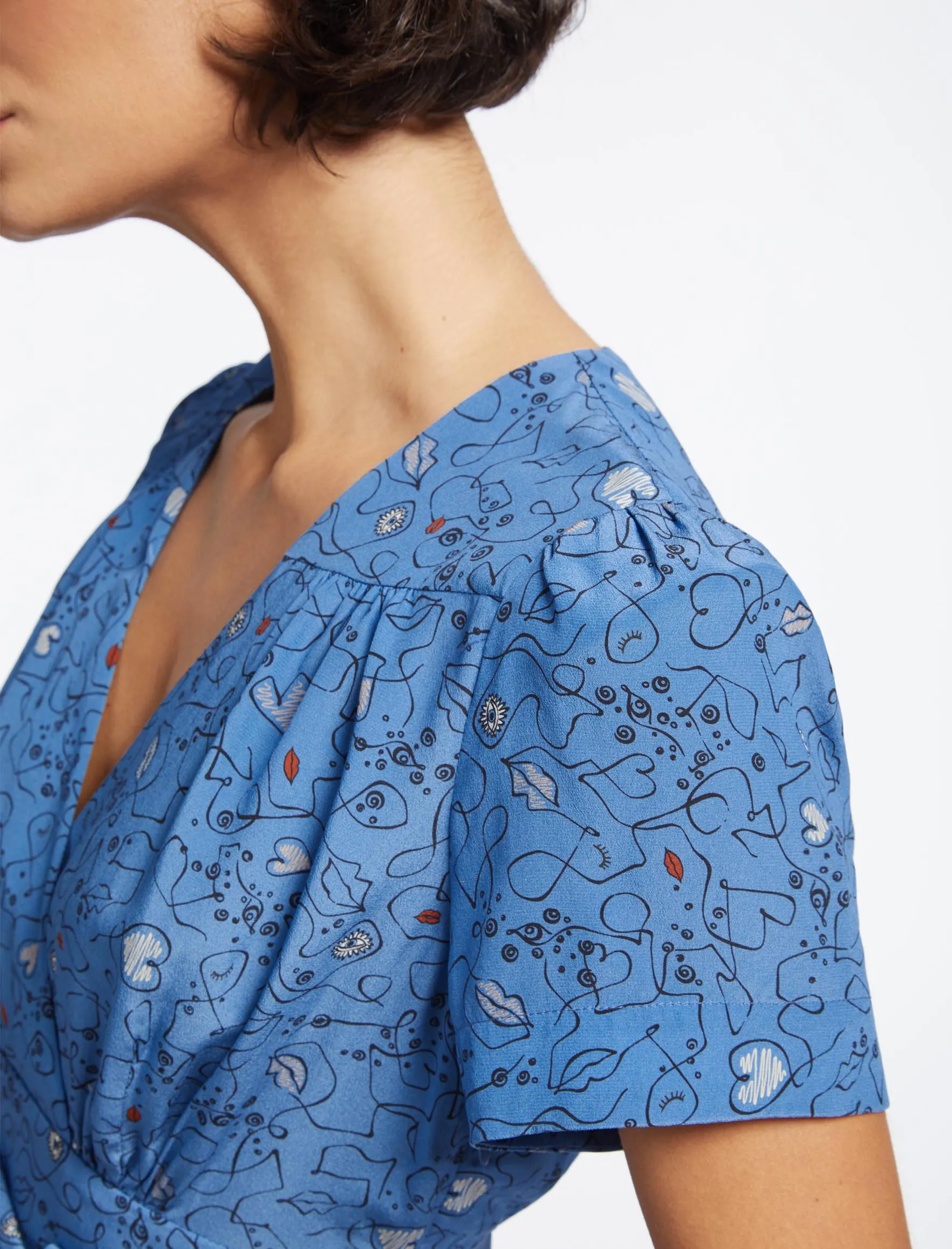 Gina Silk Maxi Dress - Blue Lips Eyes Print