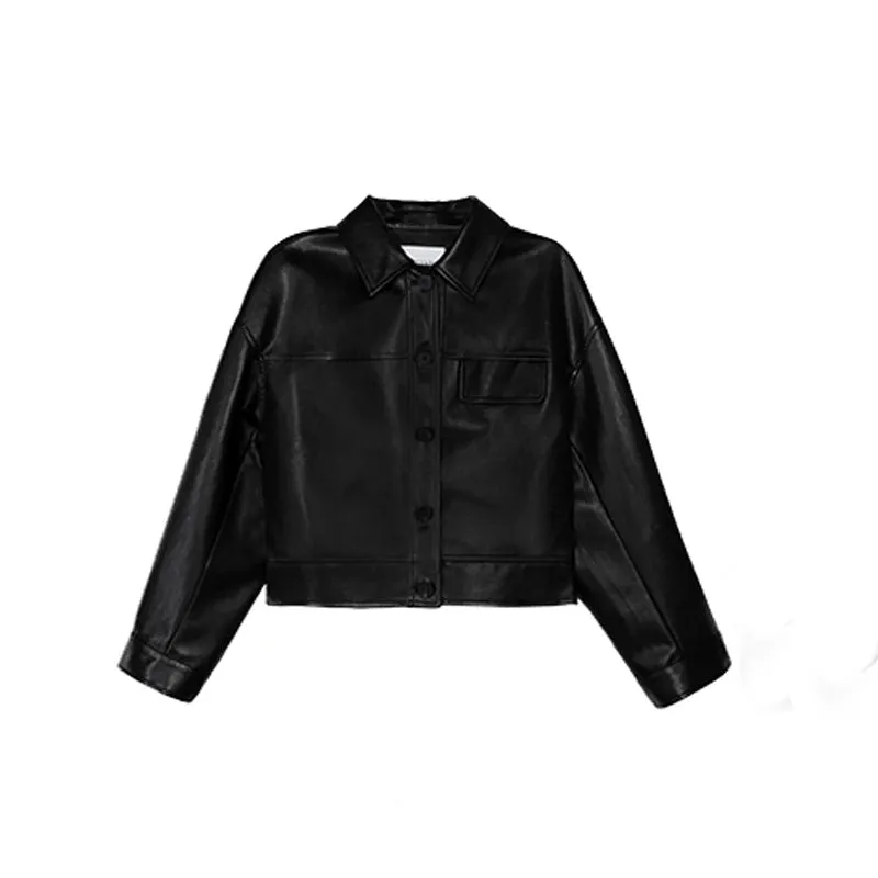 Girlary Black Cropped Leather Jacket Women Korean High Street Leather Blazers Women Vintage Streetwear Moto Bike Jacket Autumn New