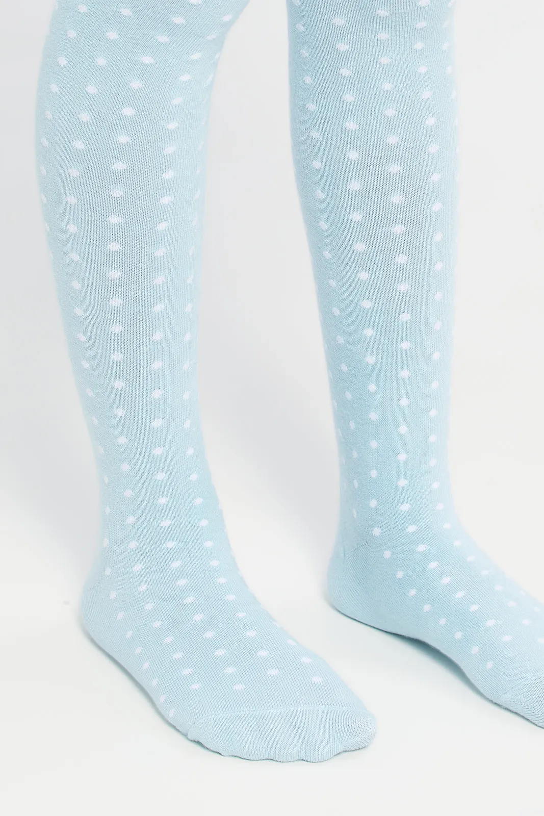 Girls Ivory And Blue Printed Tights Set (2 Piece)