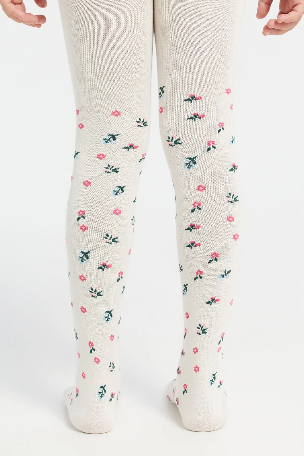 Girls Ivory And Blue Printed Tights Set (2 Piece)