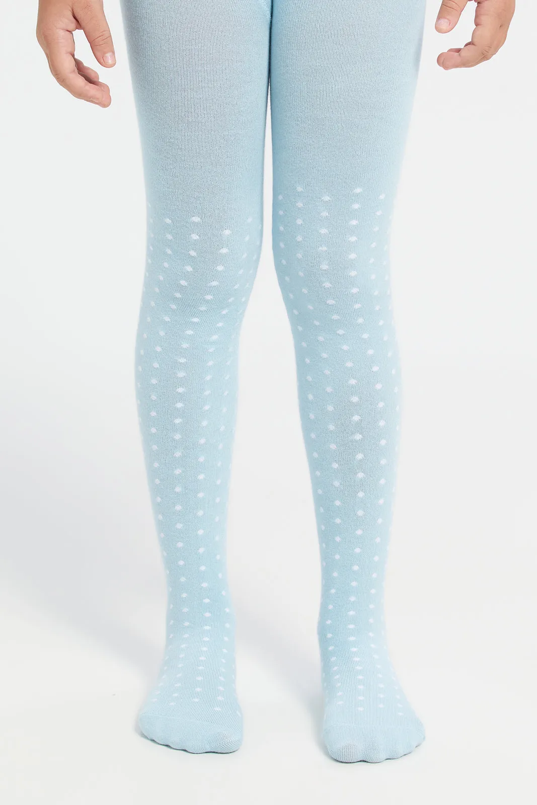 Girls Ivory And Blue Printed Tights Set (2 Piece)