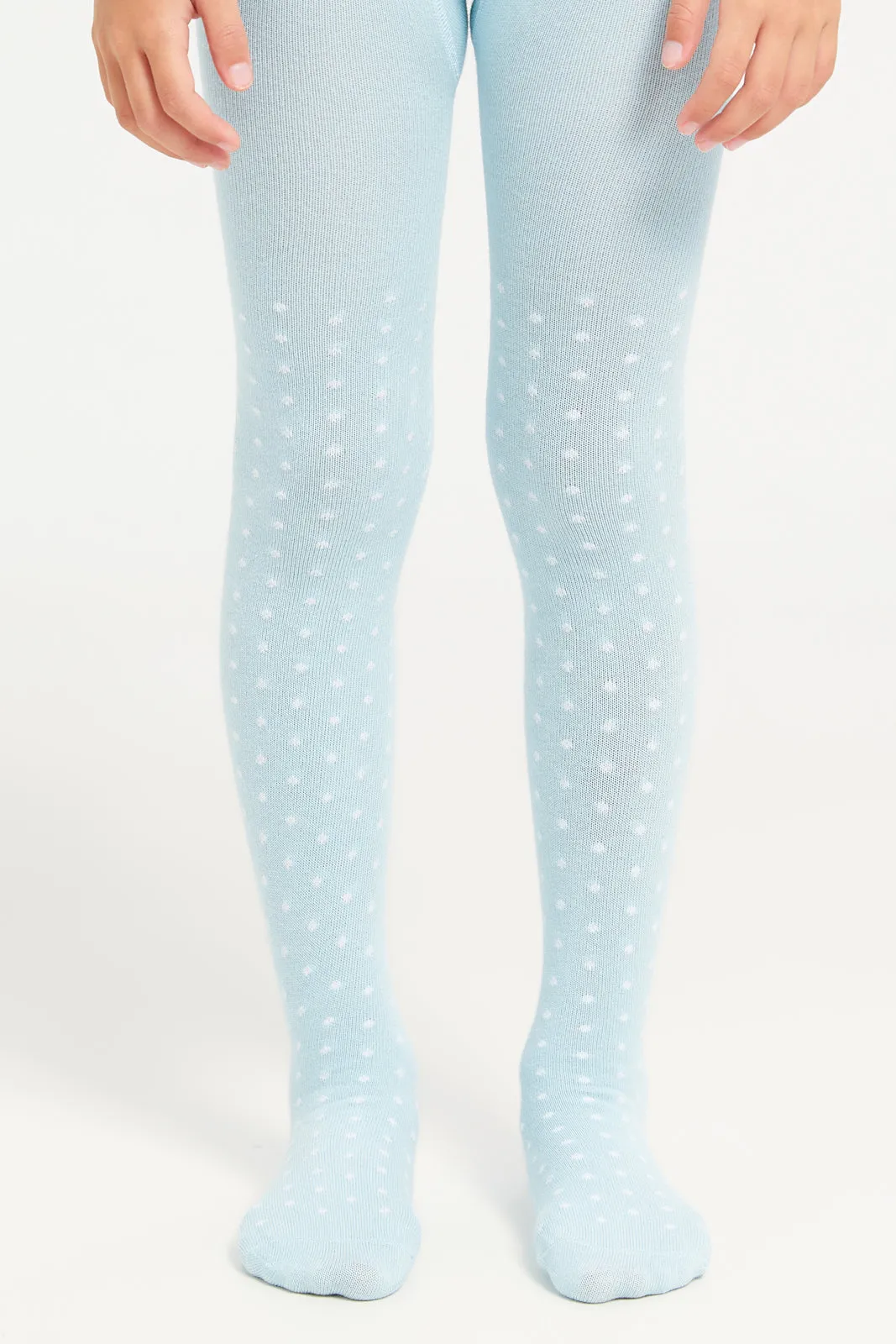 Girls Ivory And Blue Printed Tights Set (2 Piece)