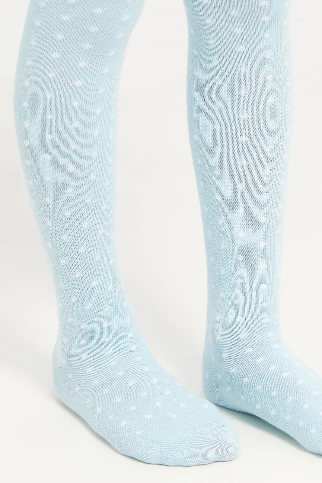 Girls Ivory And Blue Printed Tights Set (2 Piece)