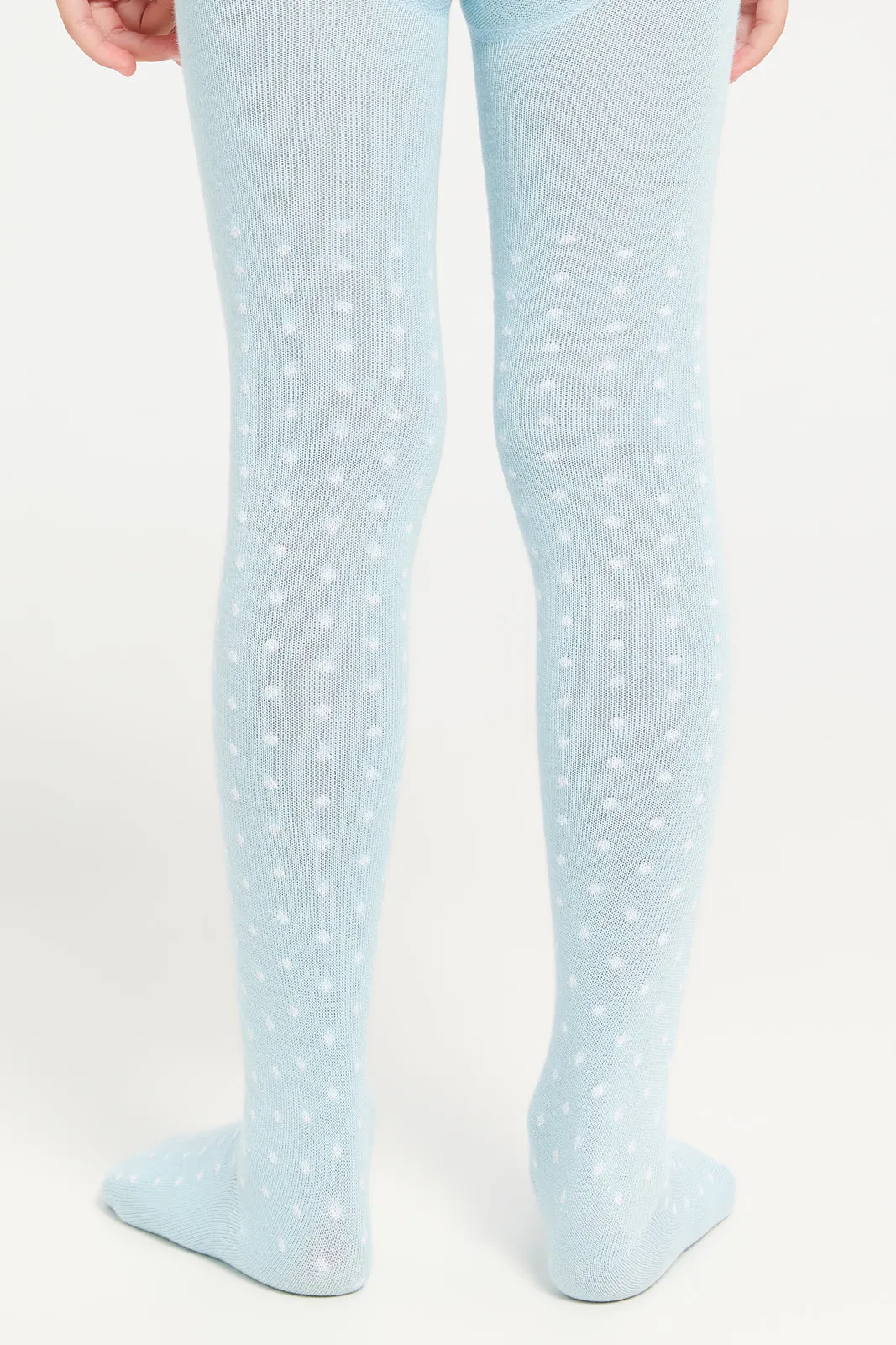 Girls Ivory And Blue Printed Tights Set (2 Piece)
